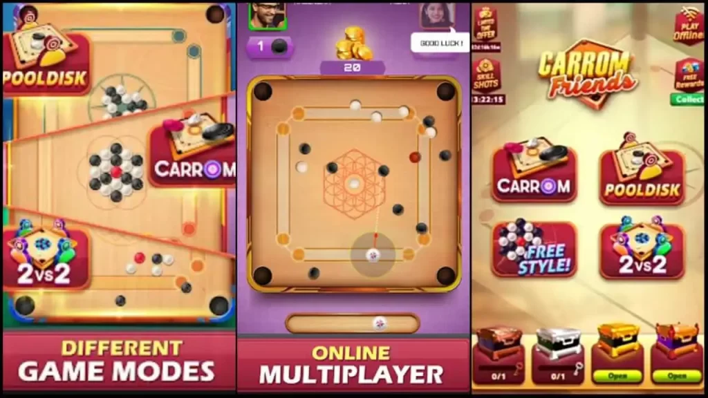 features for playing carrom friends on IOS
